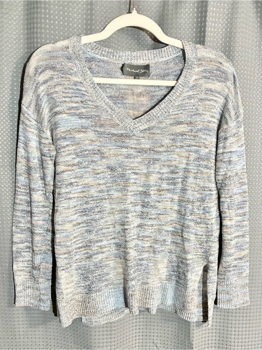 Michael Stars Blue Gray Marled V-Neck Sweater Sz XS Lightweight Layer High low
